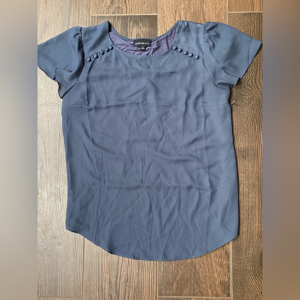 Mixed Material Top with Fabric Buttons